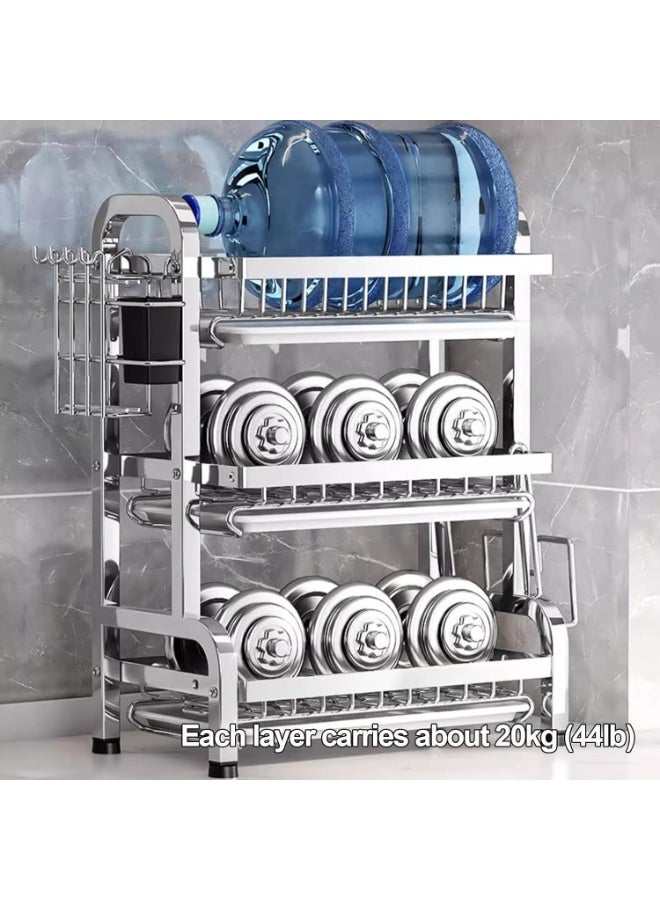 3 Layer Kitchen Dish Drying Rack, Stainless Steel Cabinet Organizer, with Water Tray, Knife Holder and Chopstick Cage - Image 3